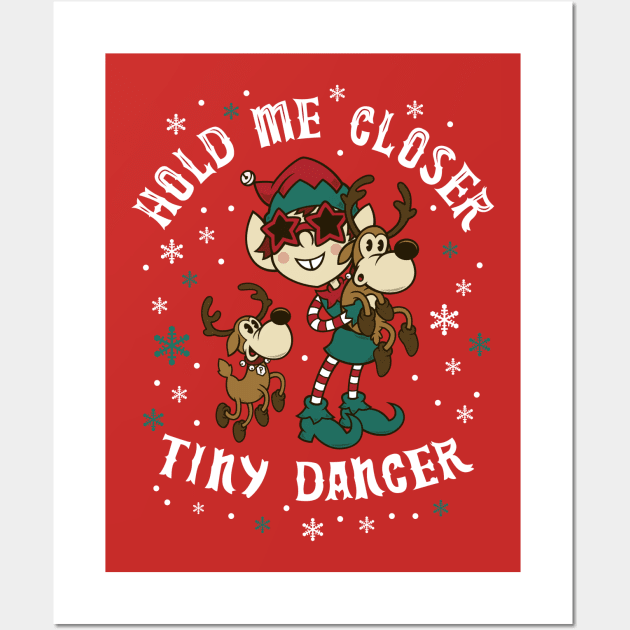 Tiny Dancer - Musical Elf - Cute Christmas Reindeer - Vintage Cartoon Xmas Wall Art by Nemons